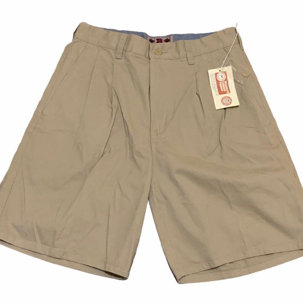 Vintage Boa Resort Pleated Shorts 30 Khaki Twill Cotton Pockets Uniform
